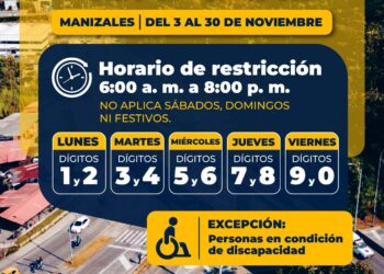 Manizales tendrá pico y placa temporal del 3 al 30 de noviembre para mejorar la movilidad
