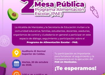 Este 20 de octubre se realizará la segunda Mesa Pública del PAE 2026 en Manizales